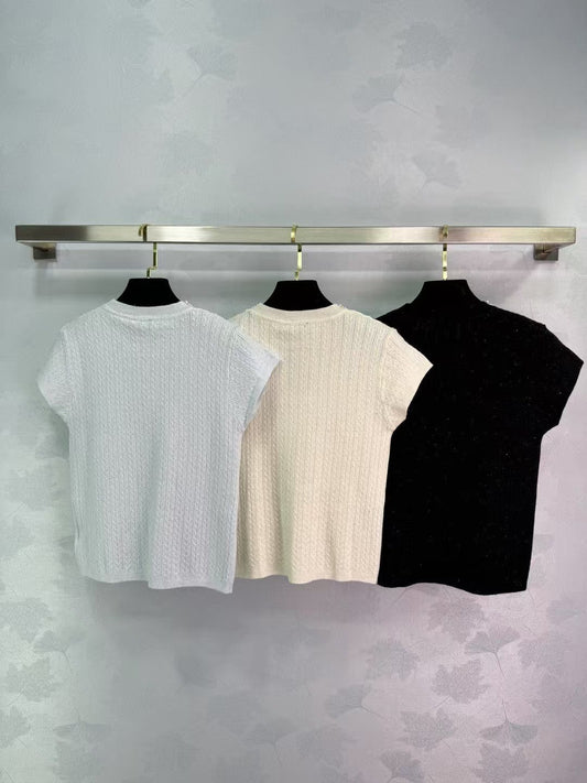 New Arrivals Pearl Round Neck Knitted Short Sleeve