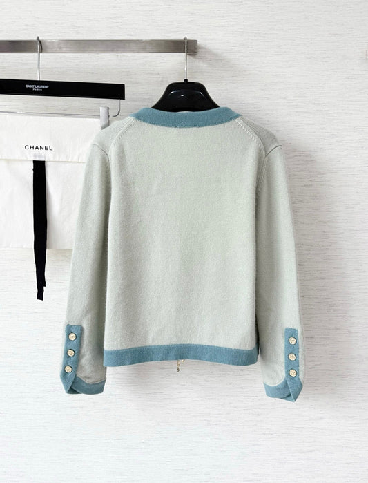 Lace-up color-blocked knit cardigan