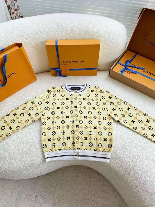 Temperament printed yellow cardigan