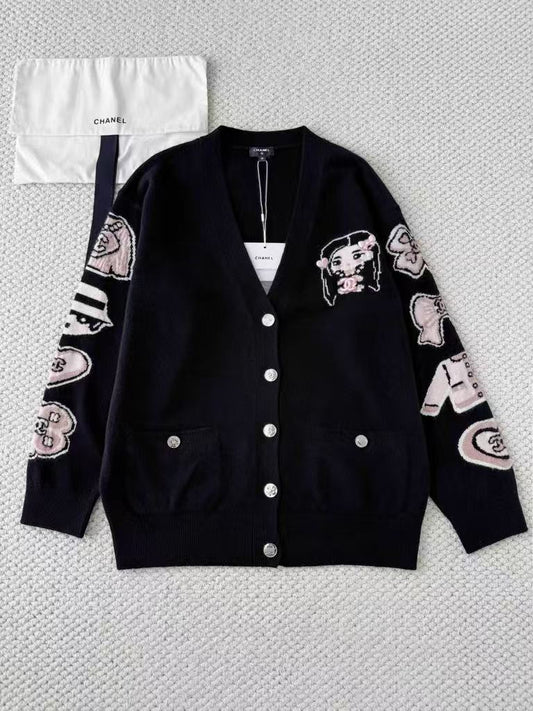Cartoon girl pattern knitted cardigan