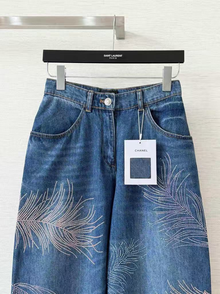 Feather leaf hot diamond jeans