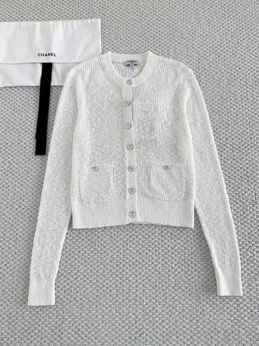 Beach Series Grain Texture Long Sleeve Crewneck Knit Cardigan