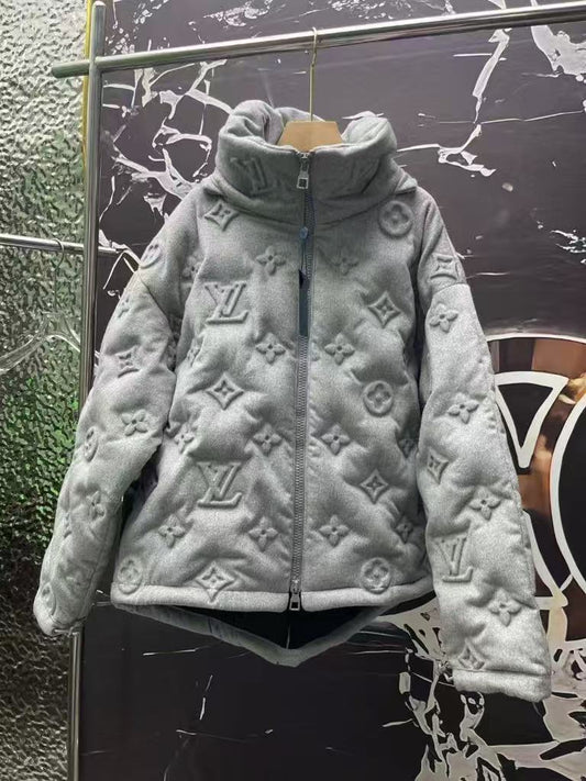 Full-print embossed down jacket, white goose down jacket, loose coat