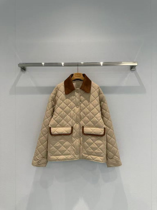 Contrast-Pattern Lapel Short Cotton Jacket
