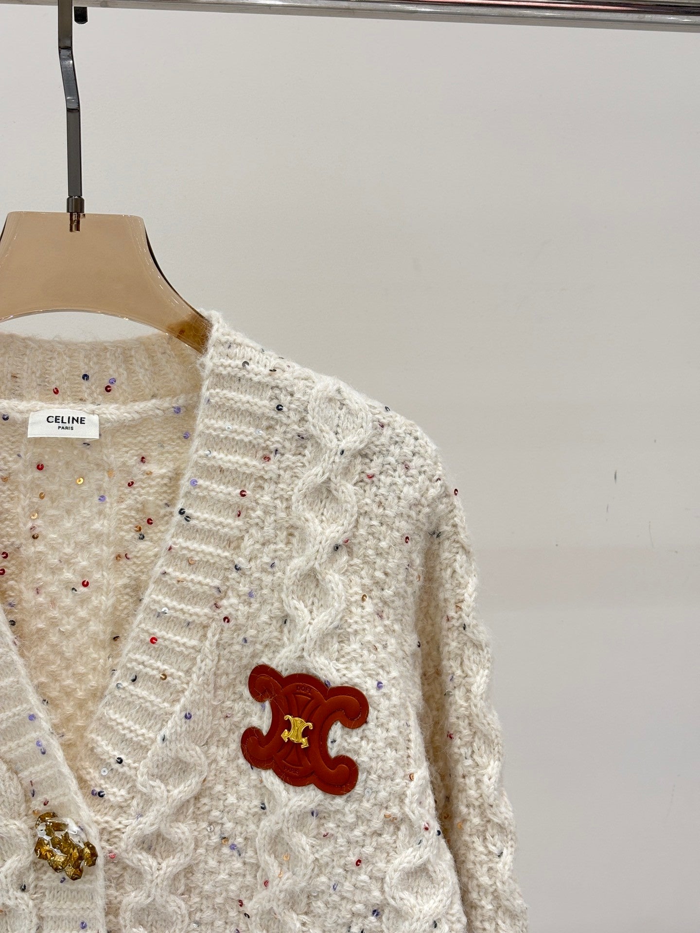 25 Early Autumn New V-neck Letter Beaded Floral Casual Knit Cardigan