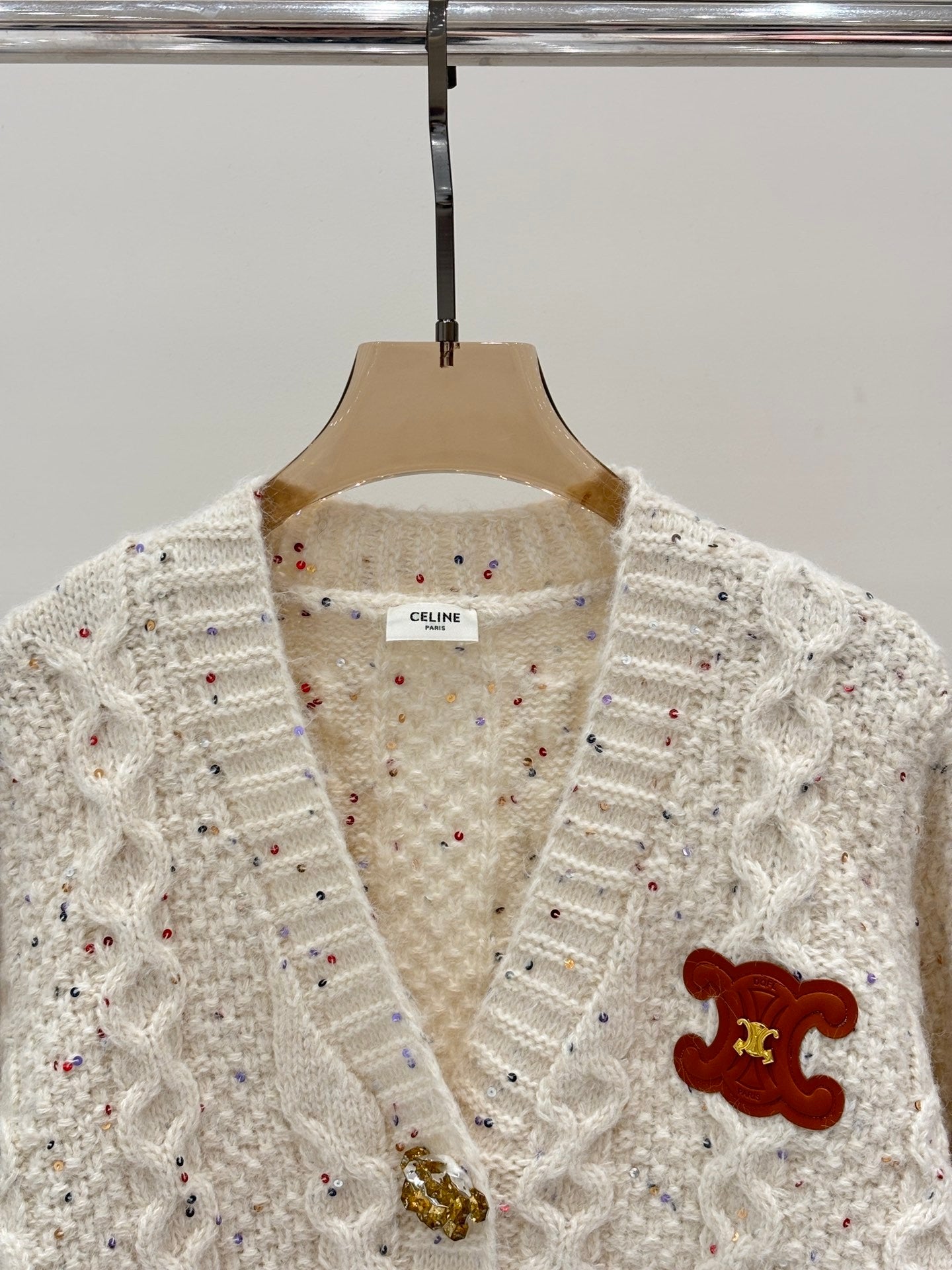 25 Early Autumn New V-neck Letter Beaded Floral Casual Knit Cardigan