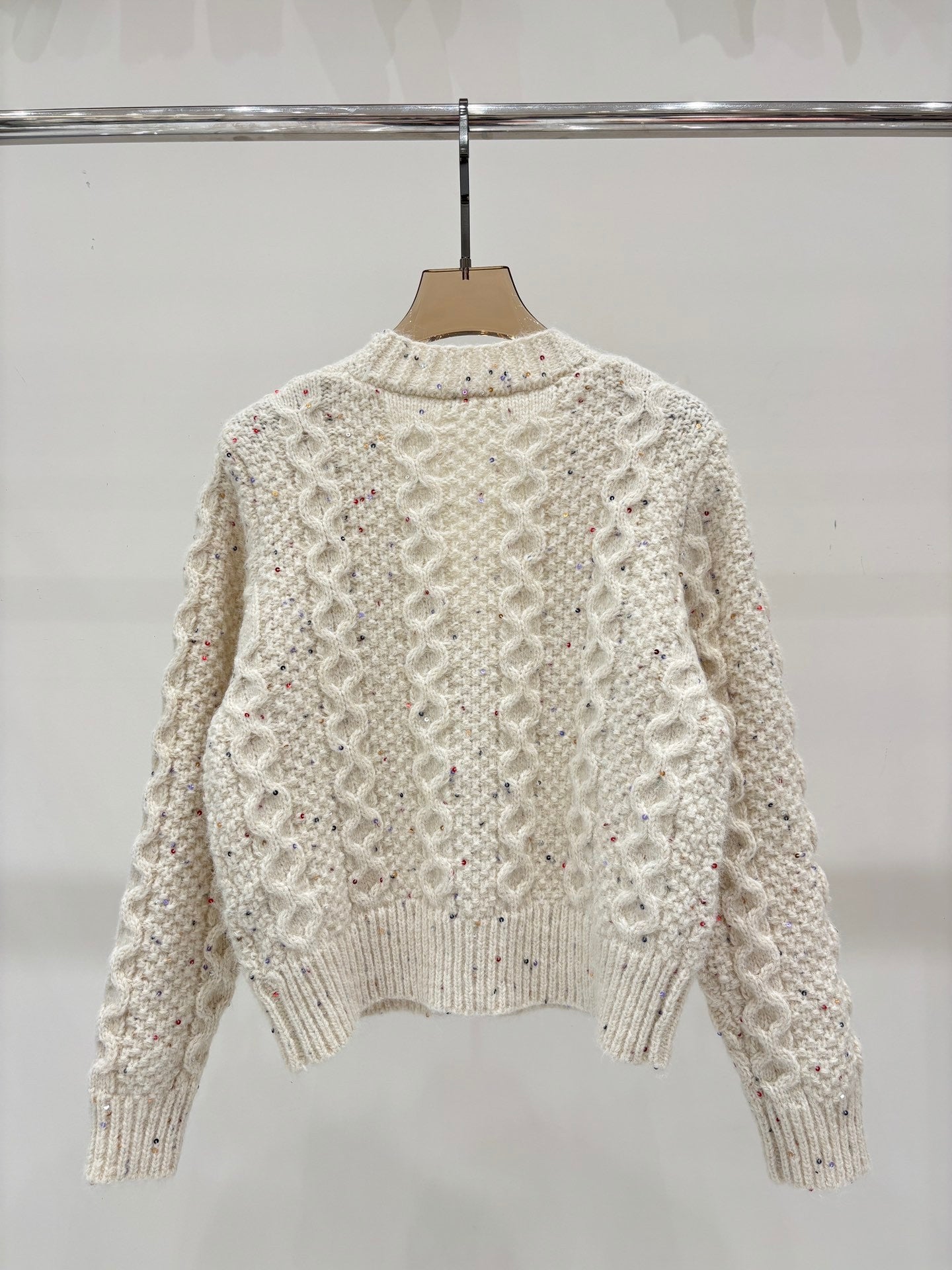 25 Early Autumn New V-neck Letter Beaded Floral Casual Knit Cardigan