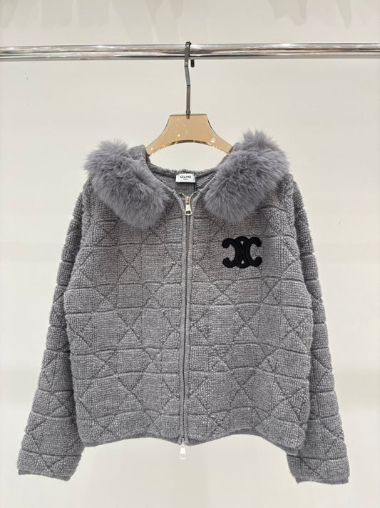 25 Early Autumn New Style Hooded Diamond Pattern Simple Knit Cardigan