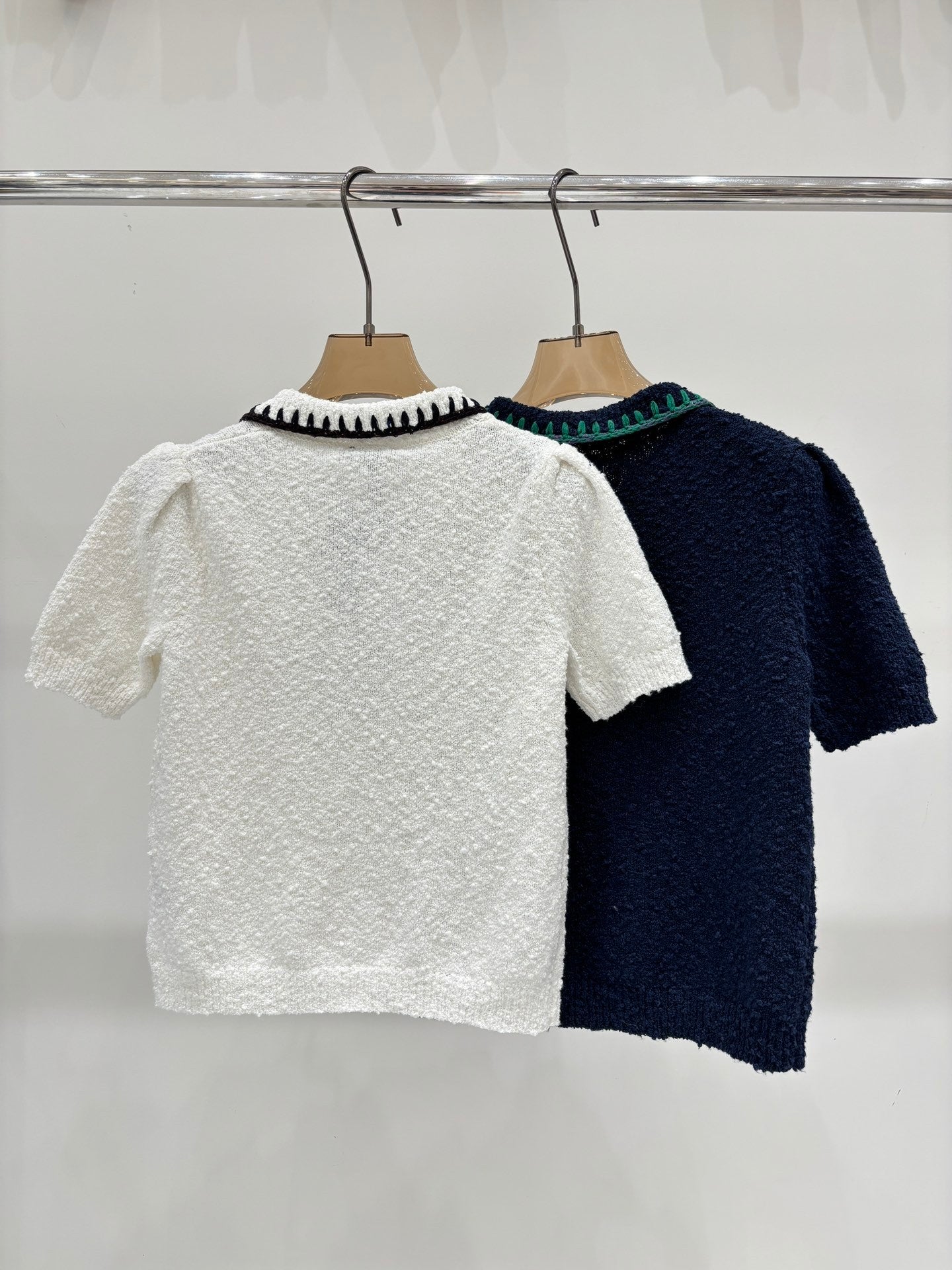 25 Early Autumn Collared Openwork Knit Short Sleeve
