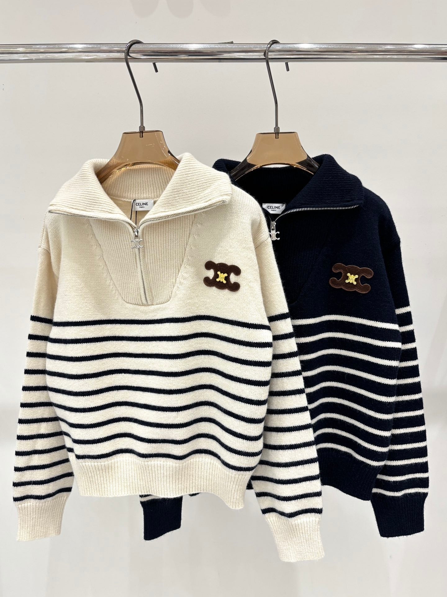 Collared striped loose top