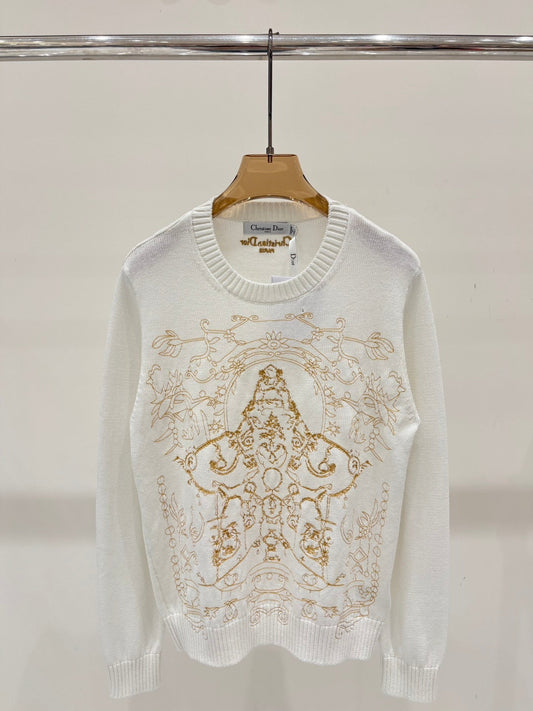 25 Round Neck Embroidered Simple Loose Knit Top