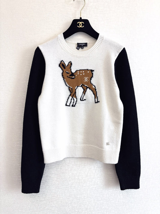 25FW fawn jacquard round neck knitted long sleeves