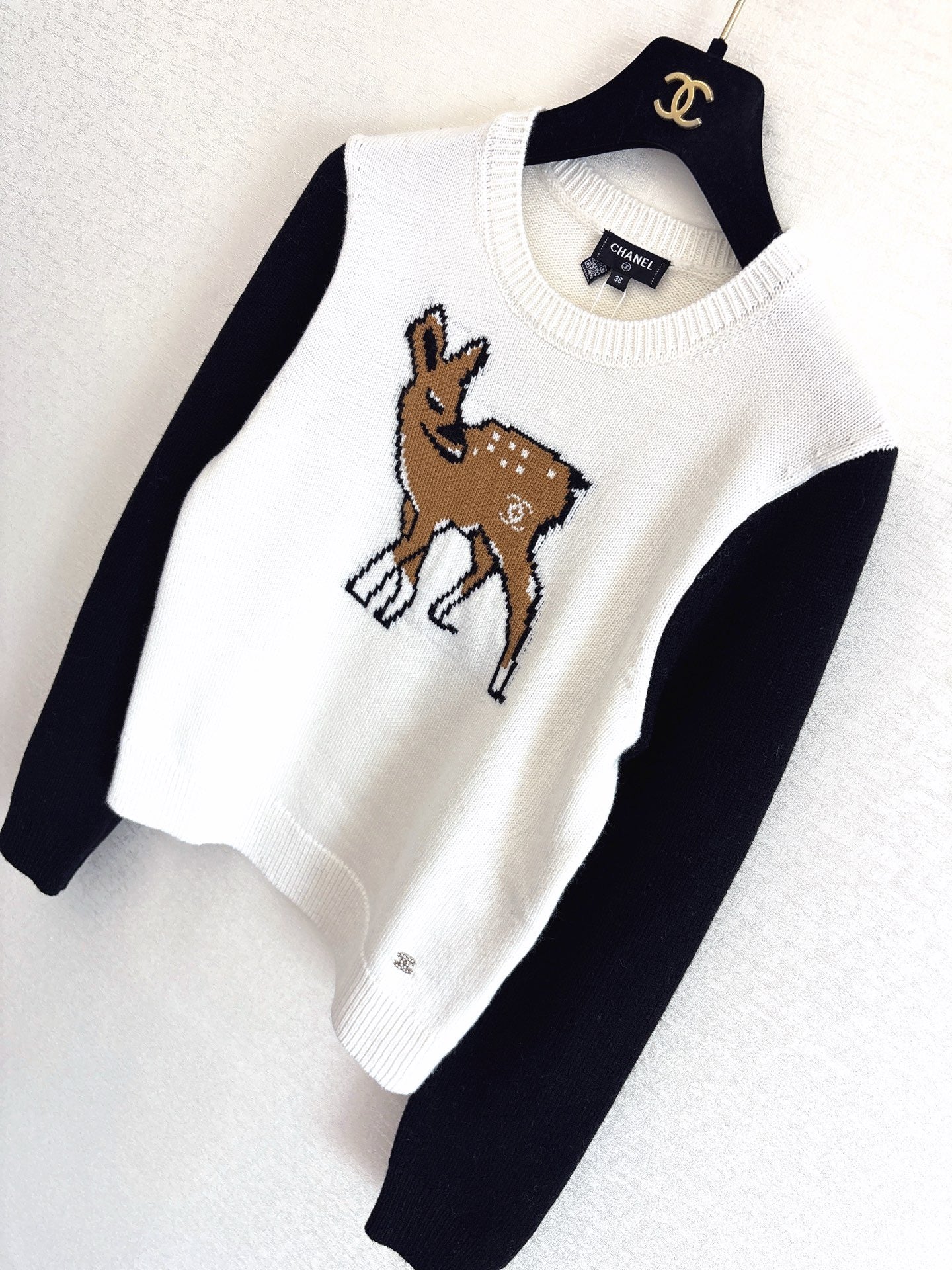 25FW fawn jacquard round neck knitted long sleeves