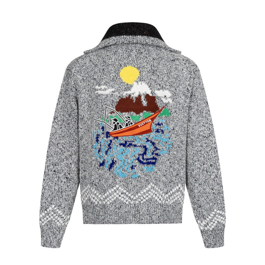 25FW gray fishing turtleneck zipper knitted cardigan