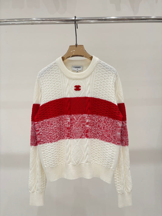 25FW New Red Patchwork Sweater