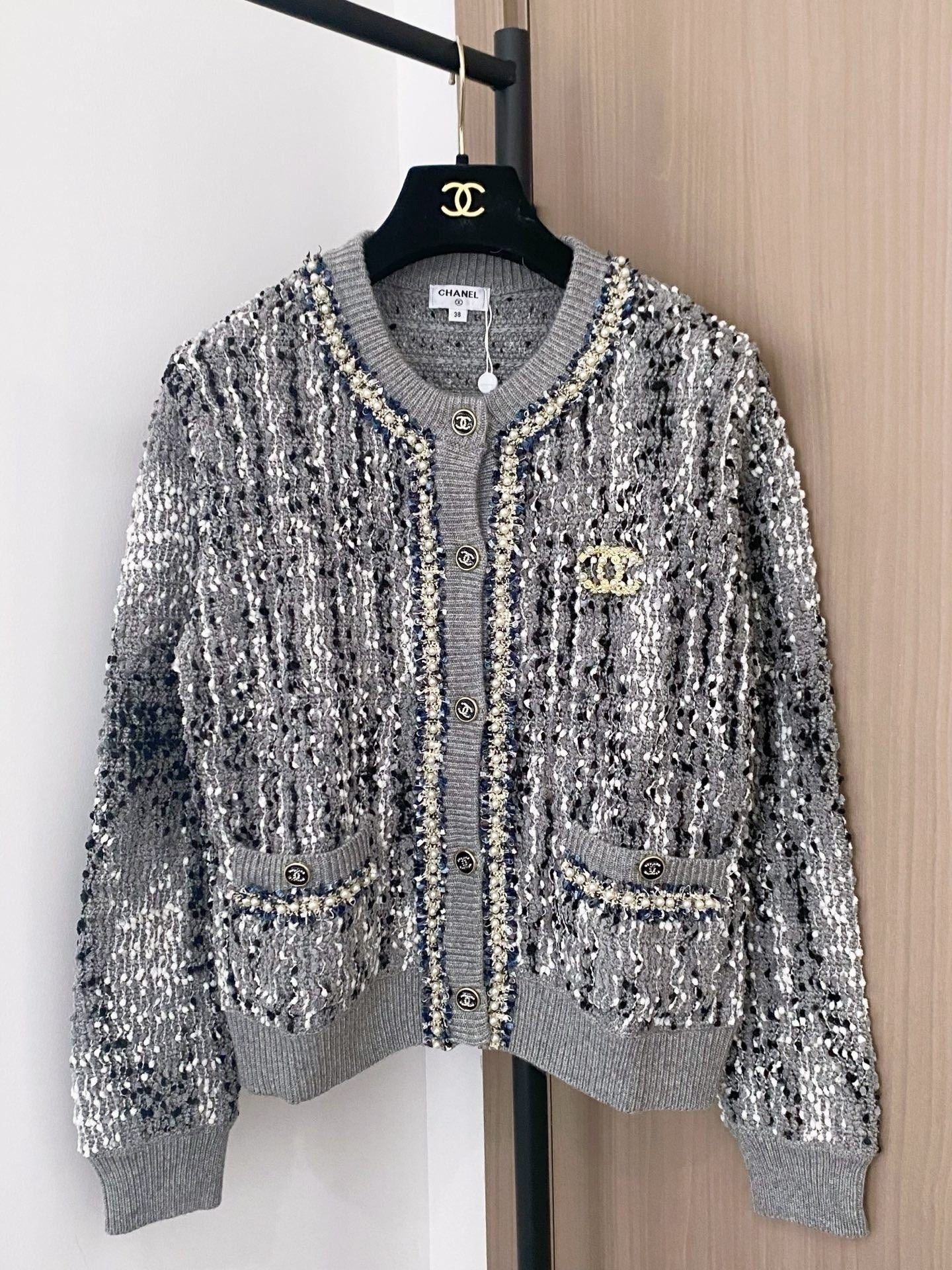 🔥HOT🔥25FW new cc logo pattern embellished cardigan