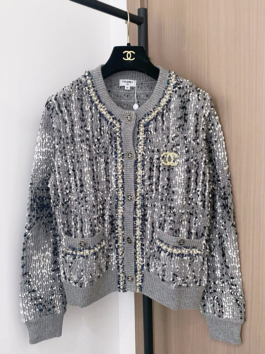 🔥HOT🔥25FW new cc logo pattern embellished cardigan