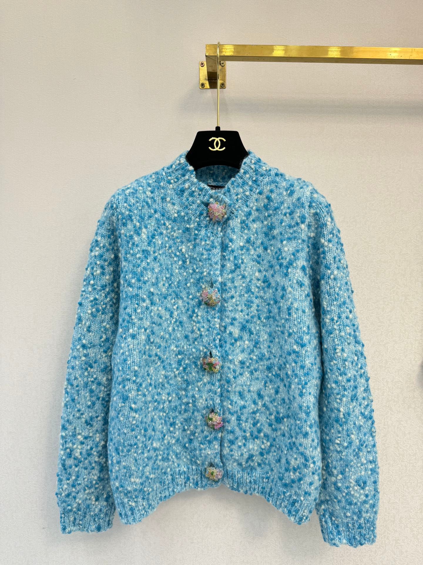 ❤️‍🔥Limited edition❤️‍🔥25FW first limited edition blue simple round neck knitted long-sleeved cardigan