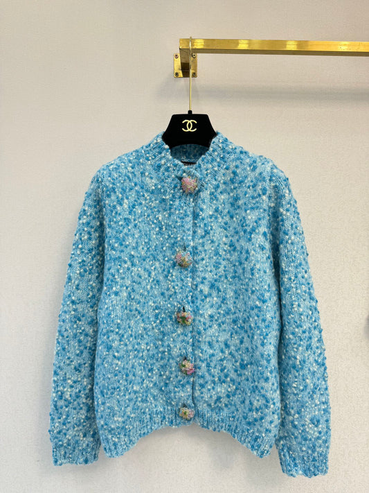 ❤️‍🔥Limited edition❤️‍🔥25FW first limited edition blue simple round neck knitted long-sleeved cardigan