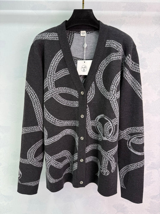 ❤️‍🔥Limited edition❤️‍🔥  25FW French contrast jacquard pattern V-neck knitted cardigan