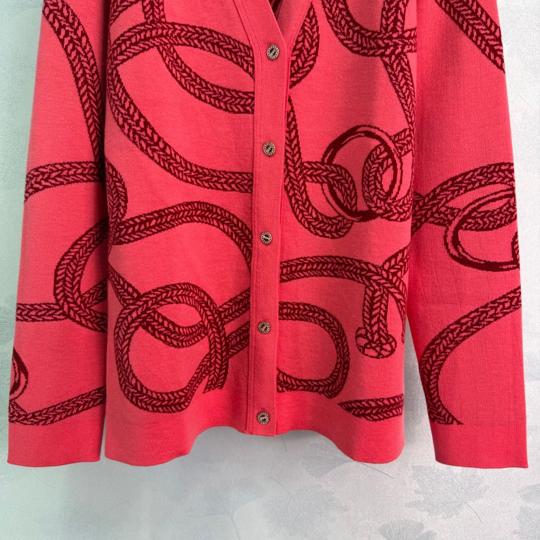 ❤️‍🔥Limited edition❤️‍🔥  25FW French contrast jacquard pattern V-neck knitted cardigan