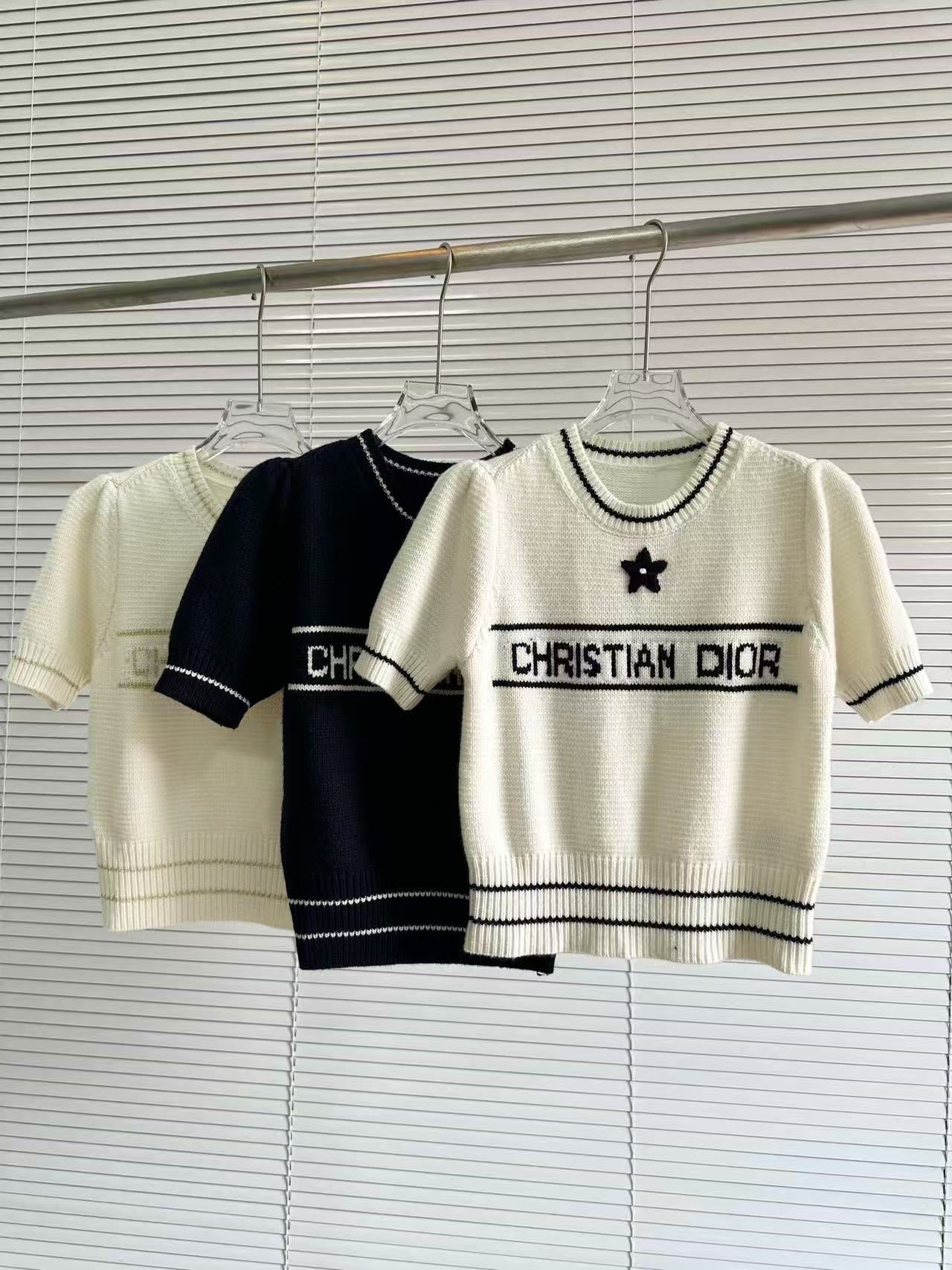 26SS NEU Handbestickter Glücksstern ⭐️ Kurzarm-Strickpullover