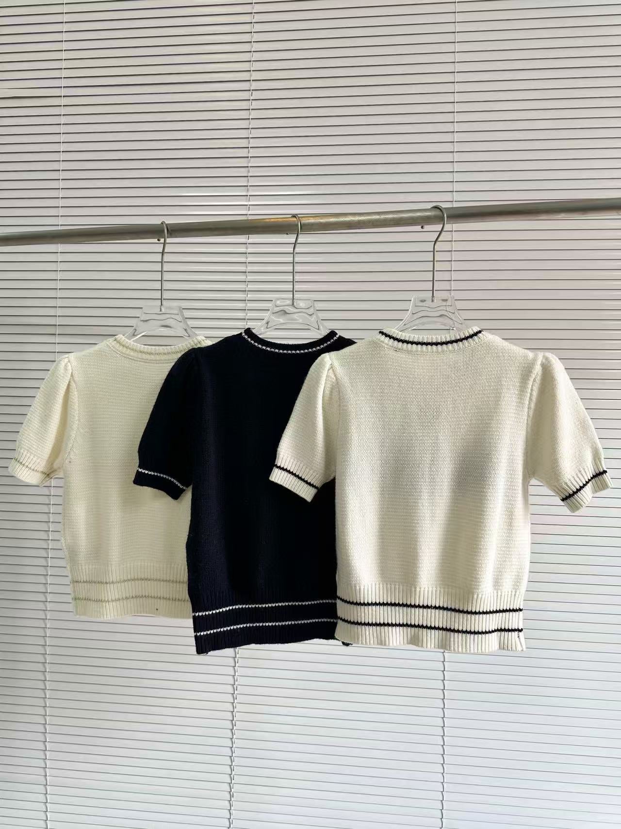 26SS NEU Handbestickter Glücksstern ⭐️ Kurzarm-Strickpullover