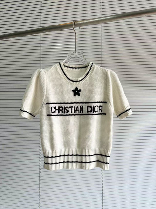 26SS NEW Hand embroidered lucky star ⭐️ short-sleeved knitted sweater