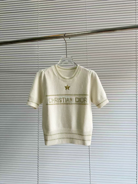 26SS NEW Hand embroidered lucky star ⭐️ short-sleeved knitted sweater