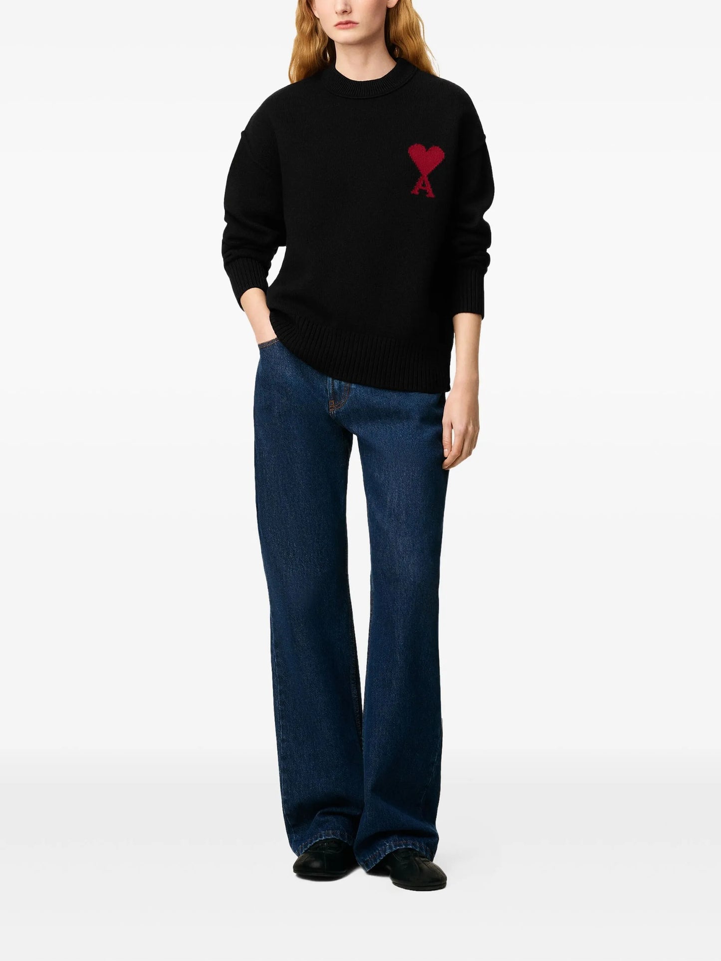 Heart embroidered crew neck sweater