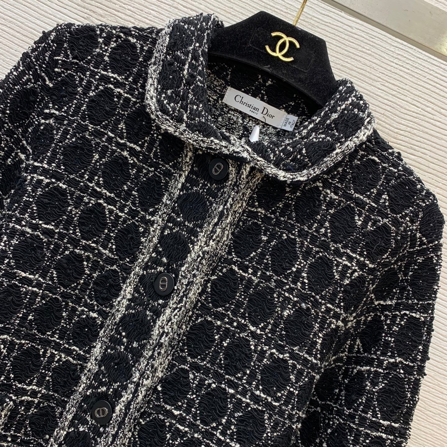 25FW rhombus letter logo button double pocket knitted cardigan and skirt suit