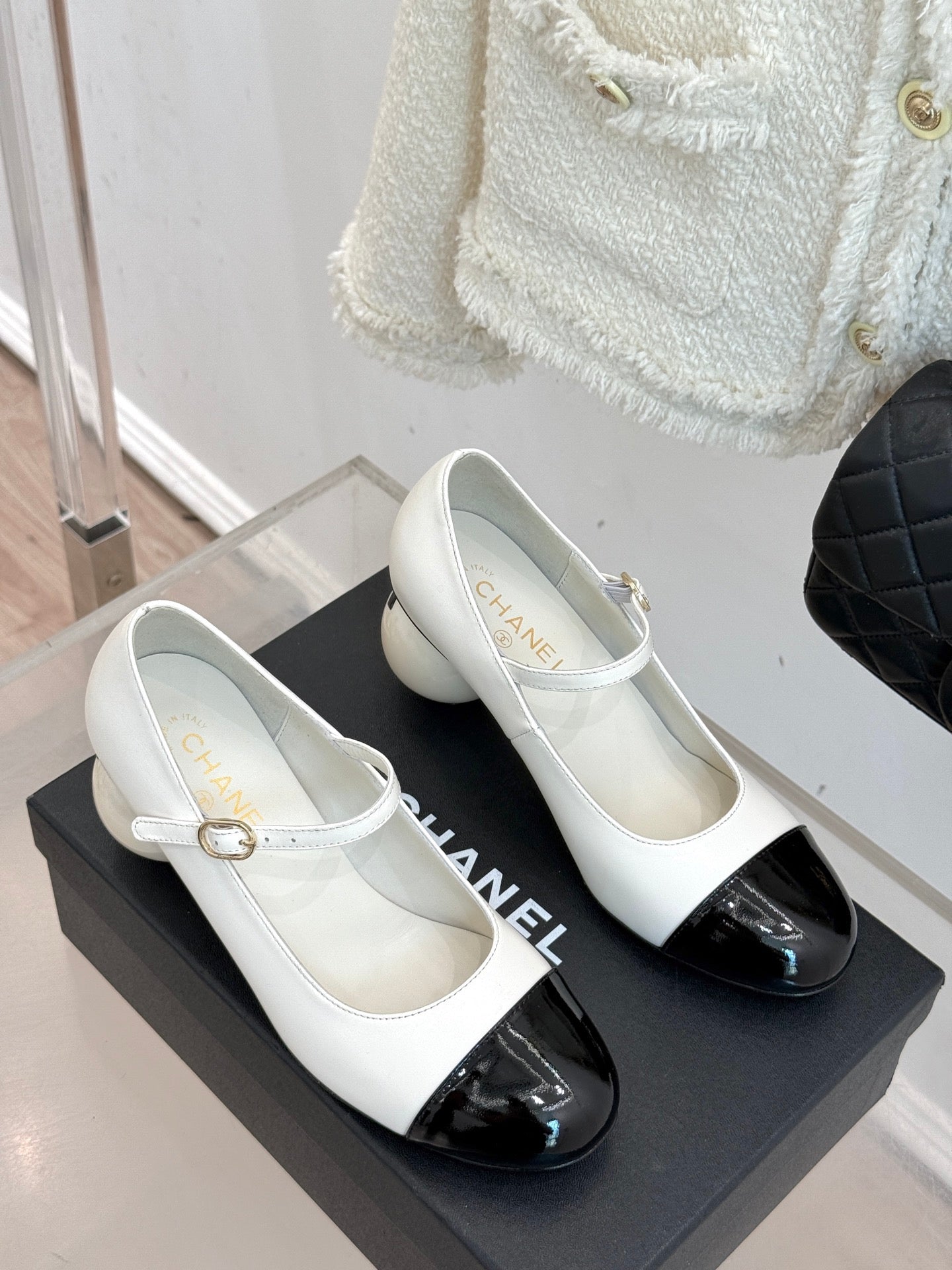 25A new autumn and winter giant pearl heel Mary Jane shoes (height: 7cm)