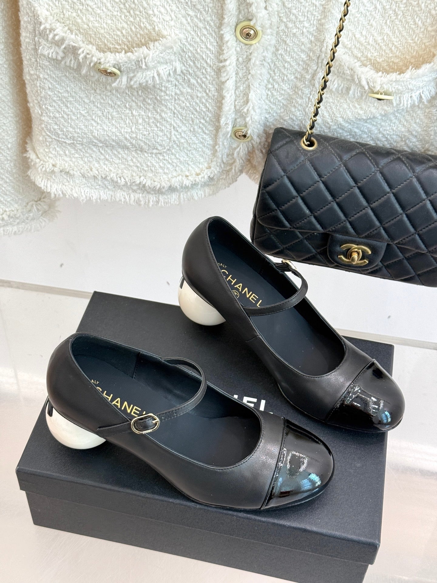 25A new autumn and winter giant pearl heel Mary Jane shoes (height: 7cm)