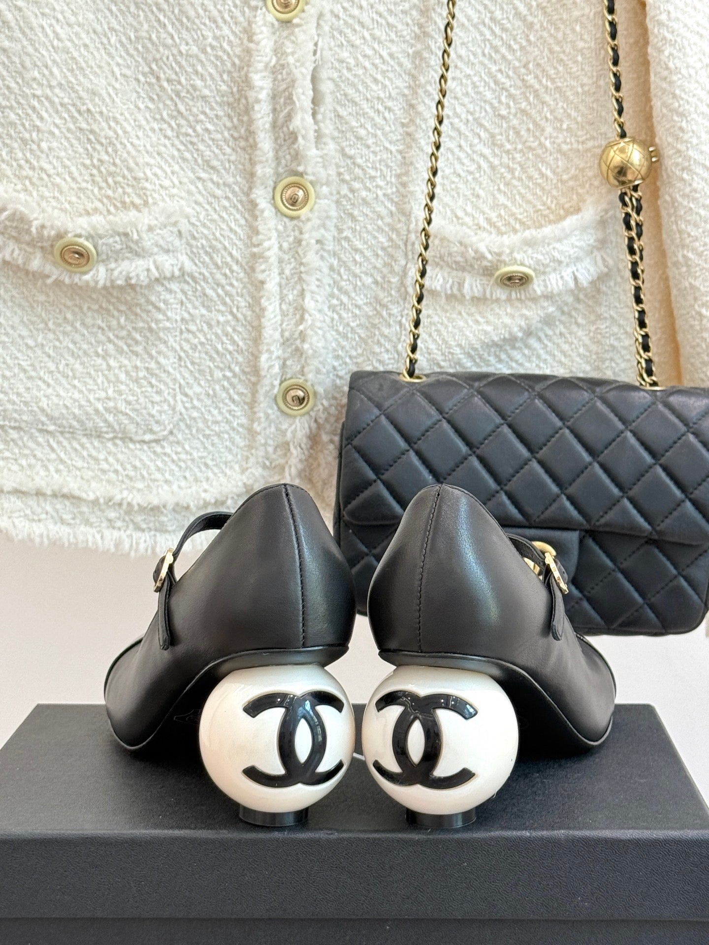 25A new autumn and winter giant pearl heel Mary Jane shoes (height: 7cm)