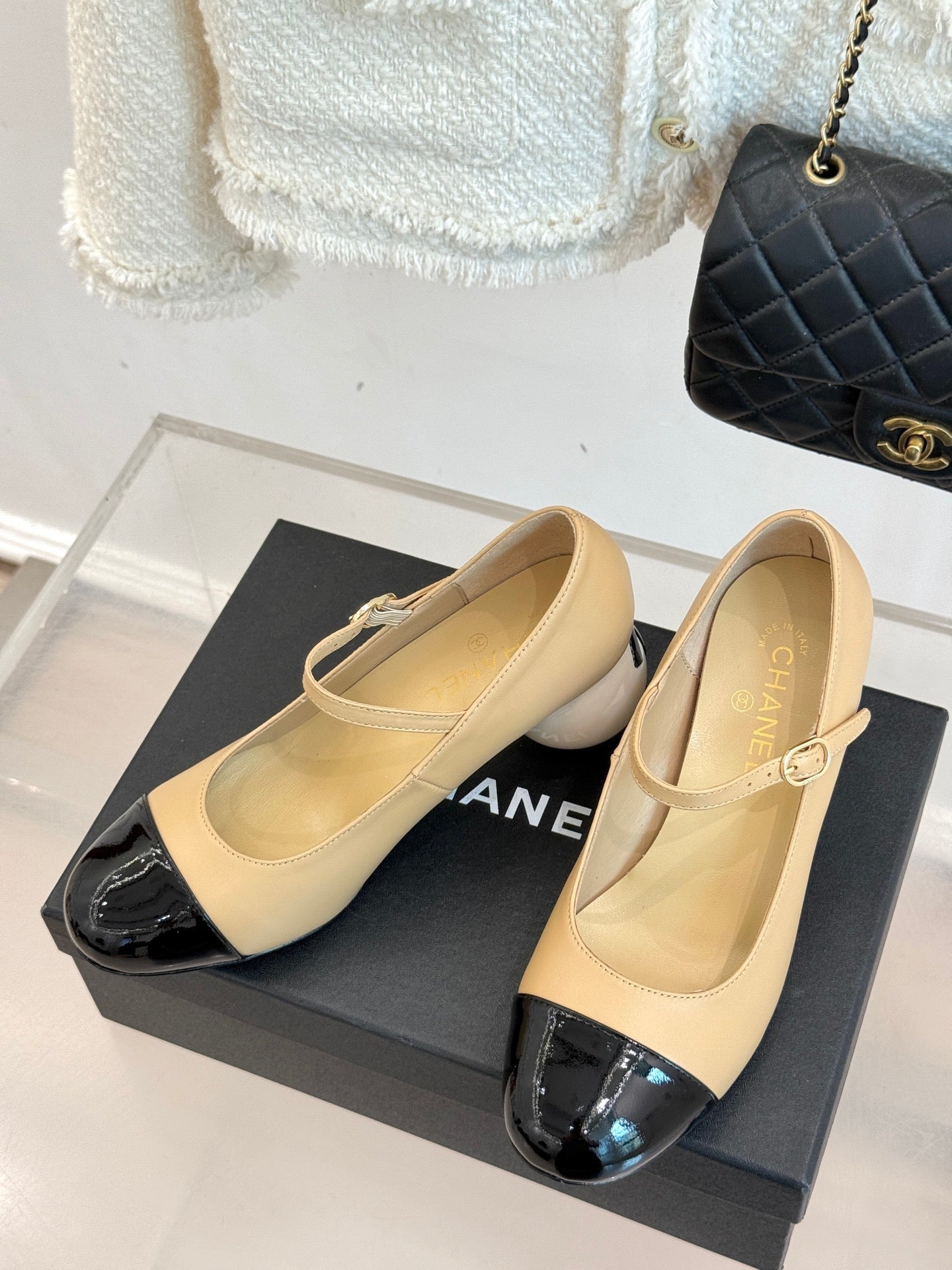 25A new autumn and winter giant pearl heel Mary Jane shoes (height: 7cm)