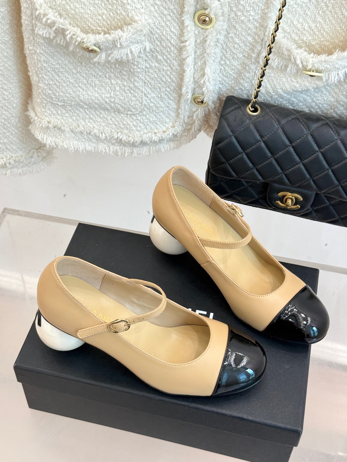 25A new autumn and winter giant pearl heel Mary Jane shoes (height: 7cm)