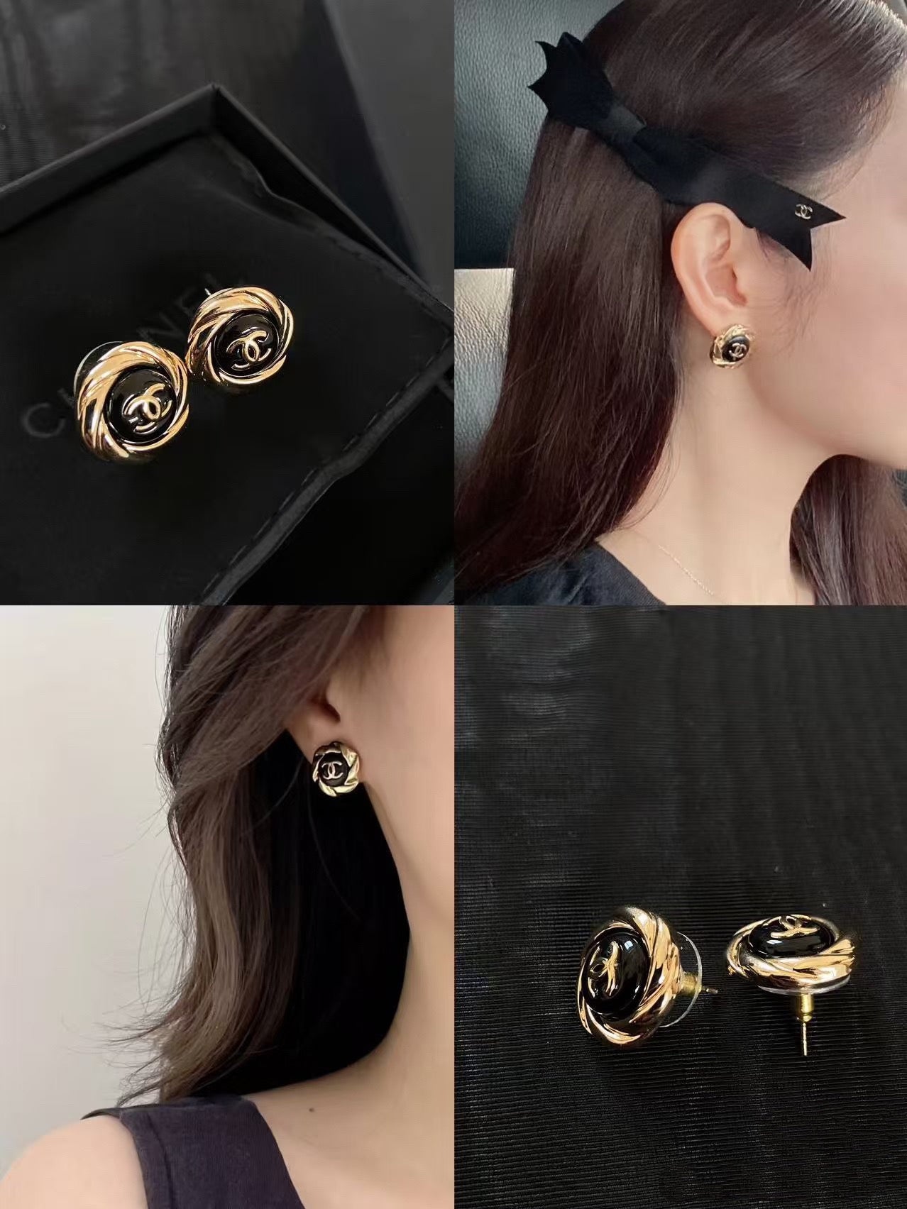 🔥HOT🔥 Vintage black gold flower stud earrings