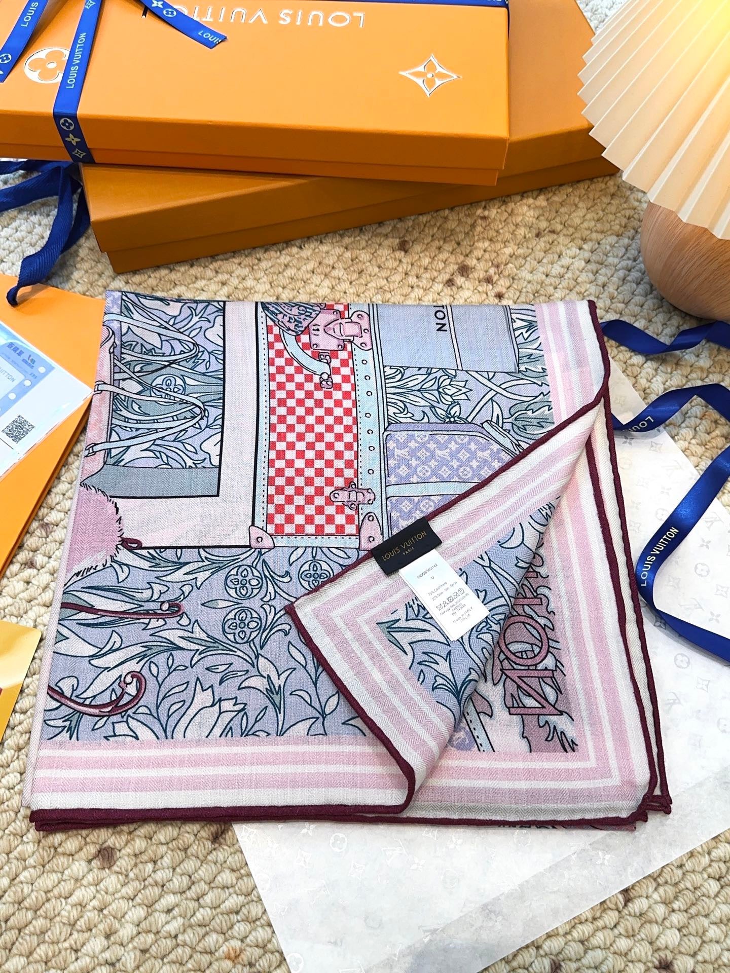 Soft mulberry silk scarf shawl with full patterned background