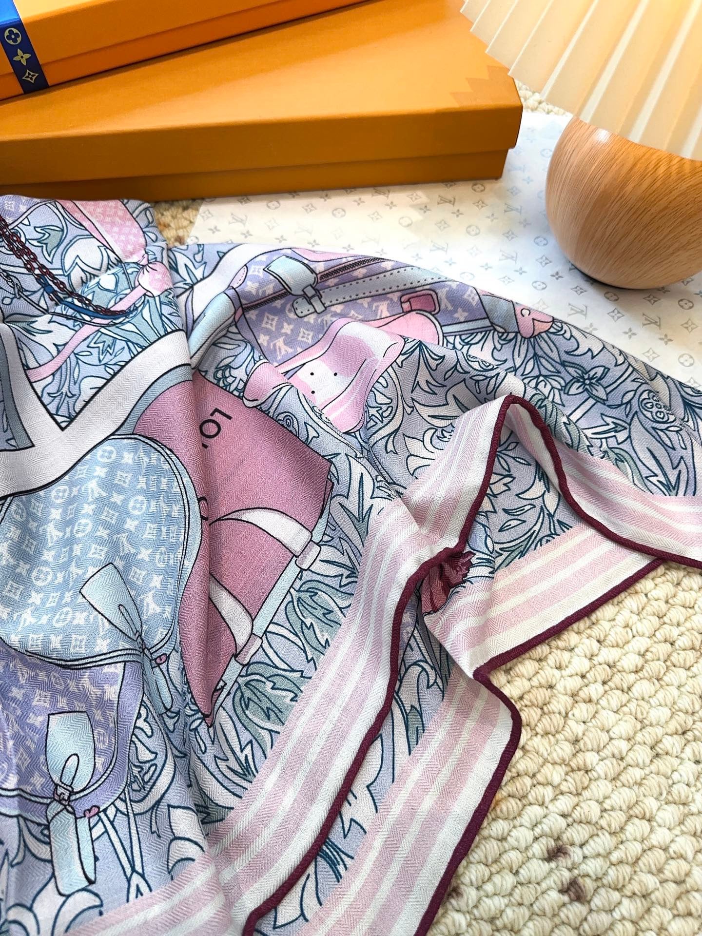 Soft mulberry silk scarf shawl with full patterned background