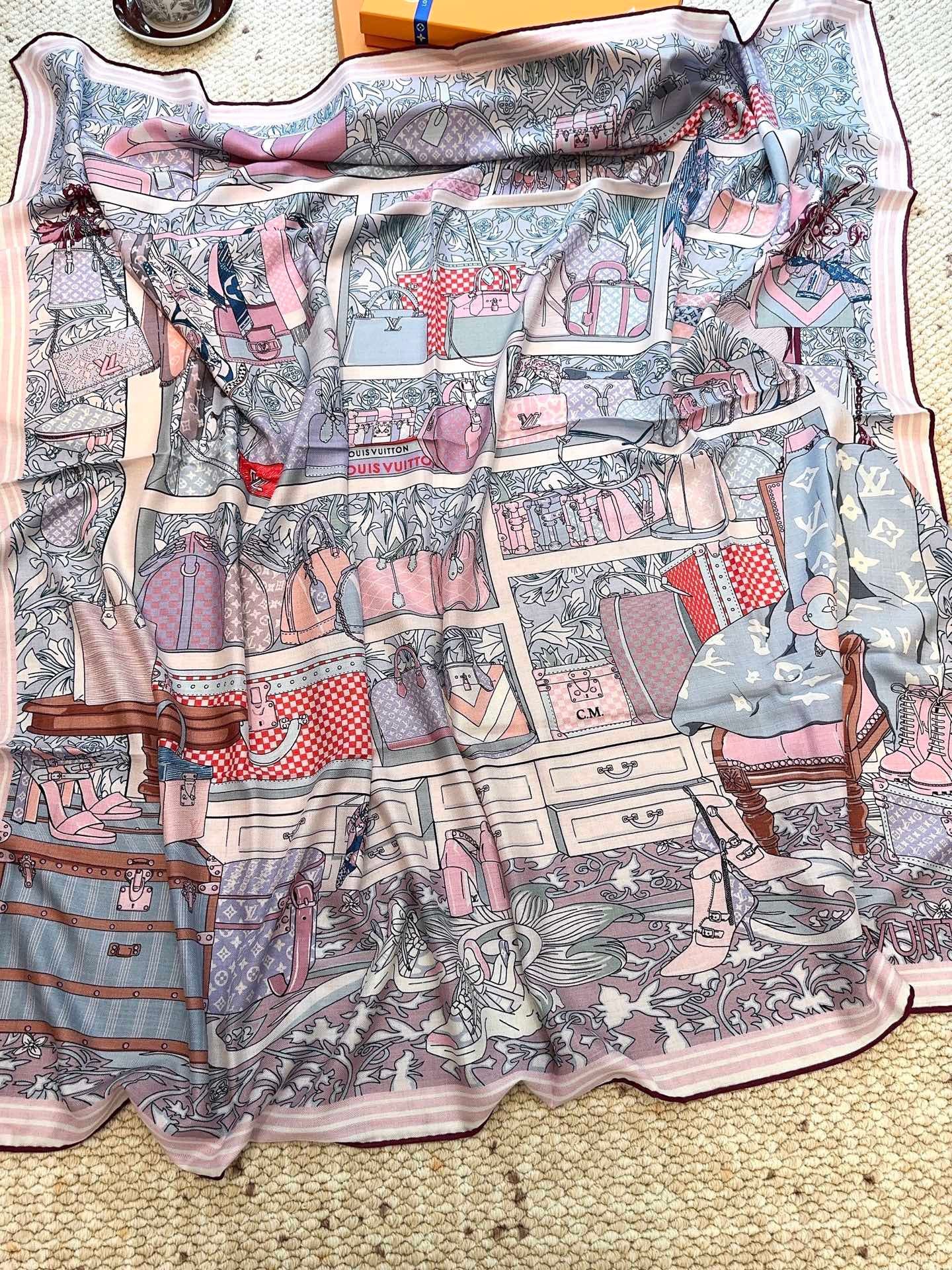 Soft mulberry silk scarf shawl with full patterned background