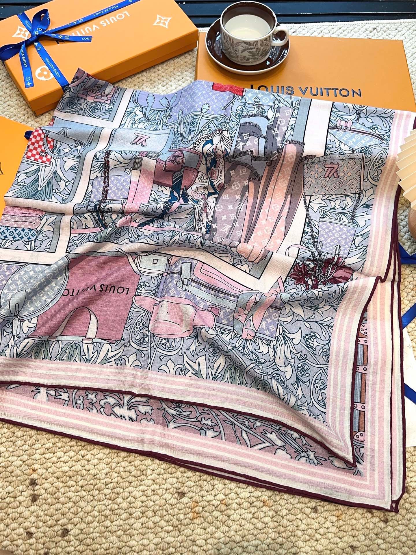 Soft mulberry silk scarf shawl with full patterned background