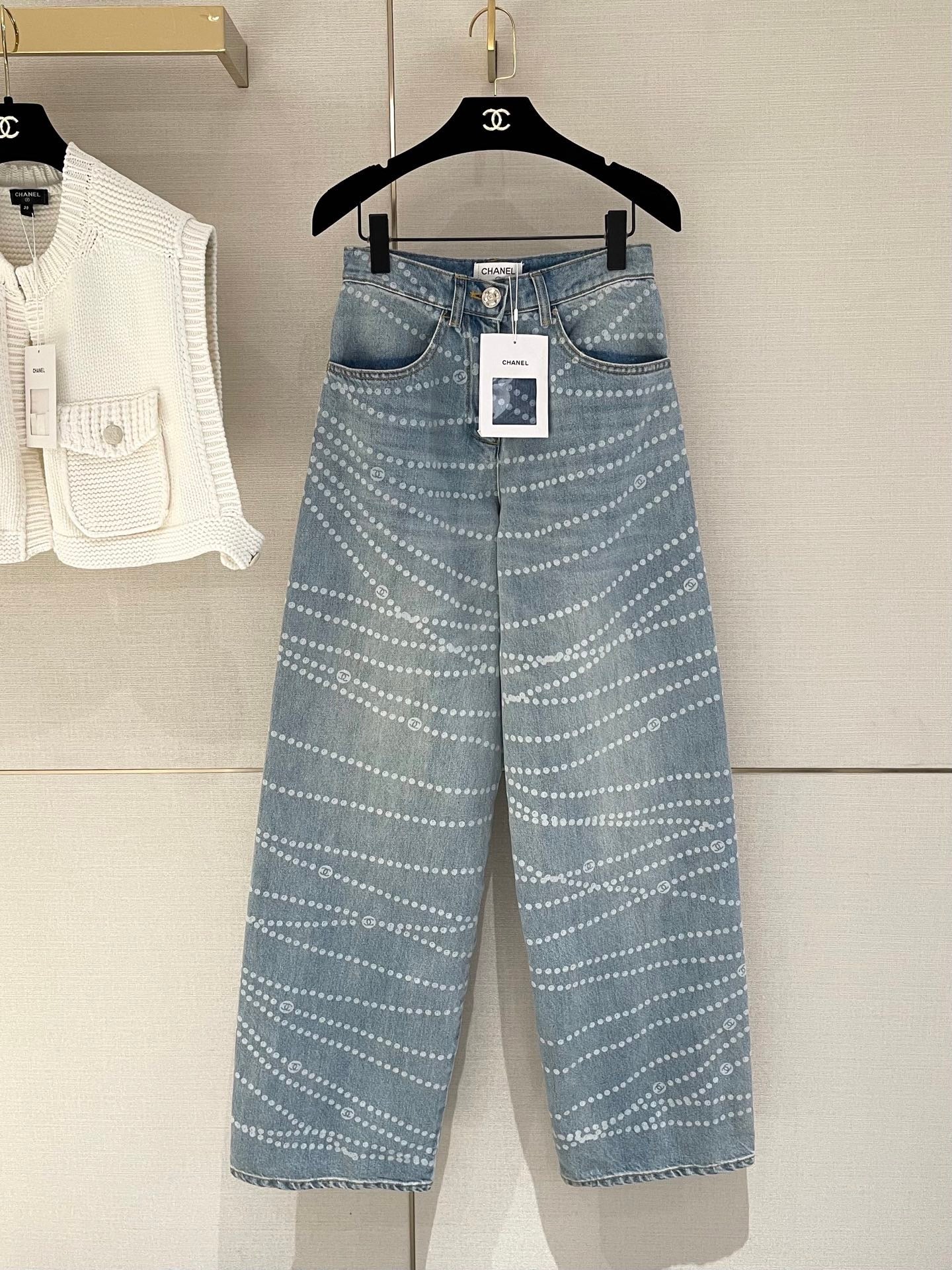 Spring/Summer New Arrival Pearl Denim Straight Leg Pants