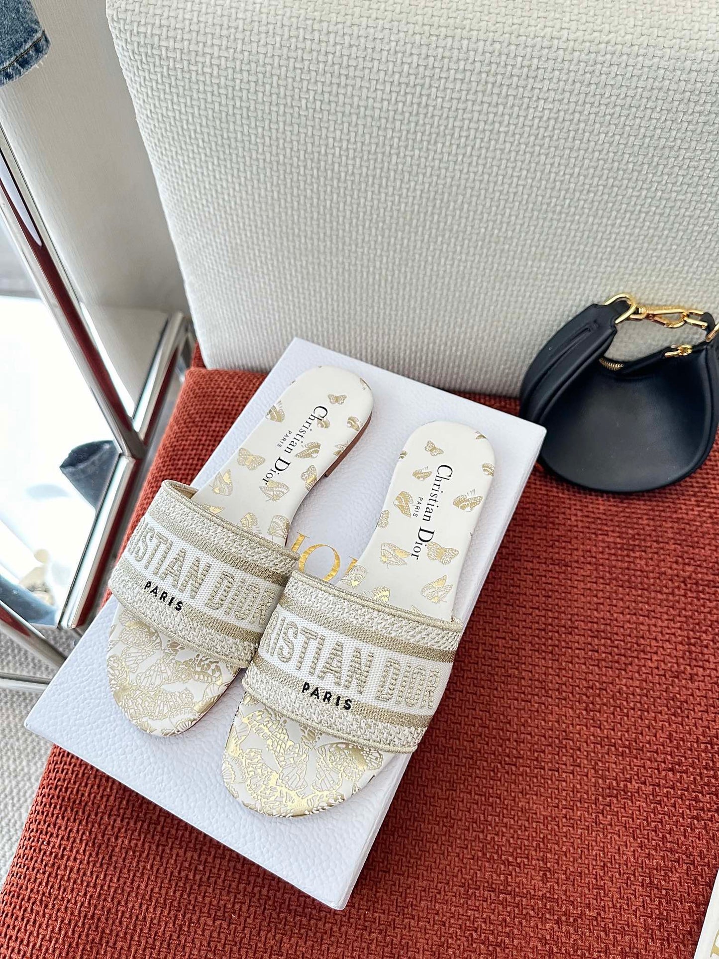 Monogram embroidered flat slippers