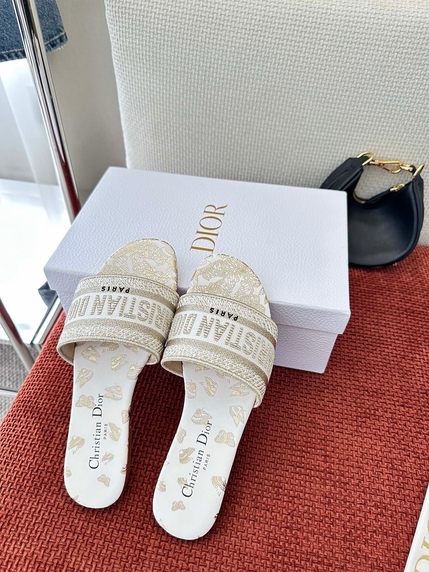 Monogram embroidered flat slippers