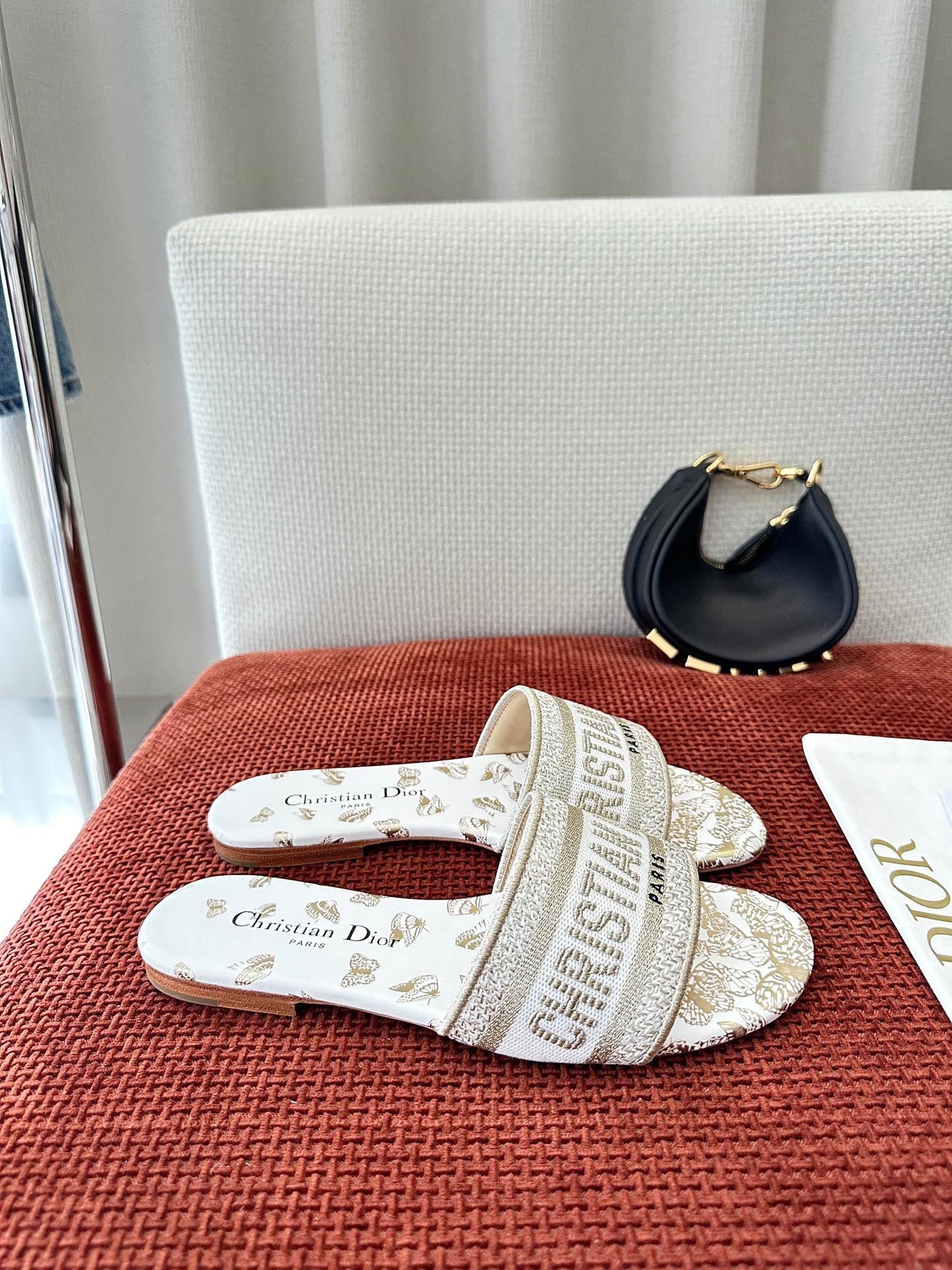 Monogram embroidered flat slippers