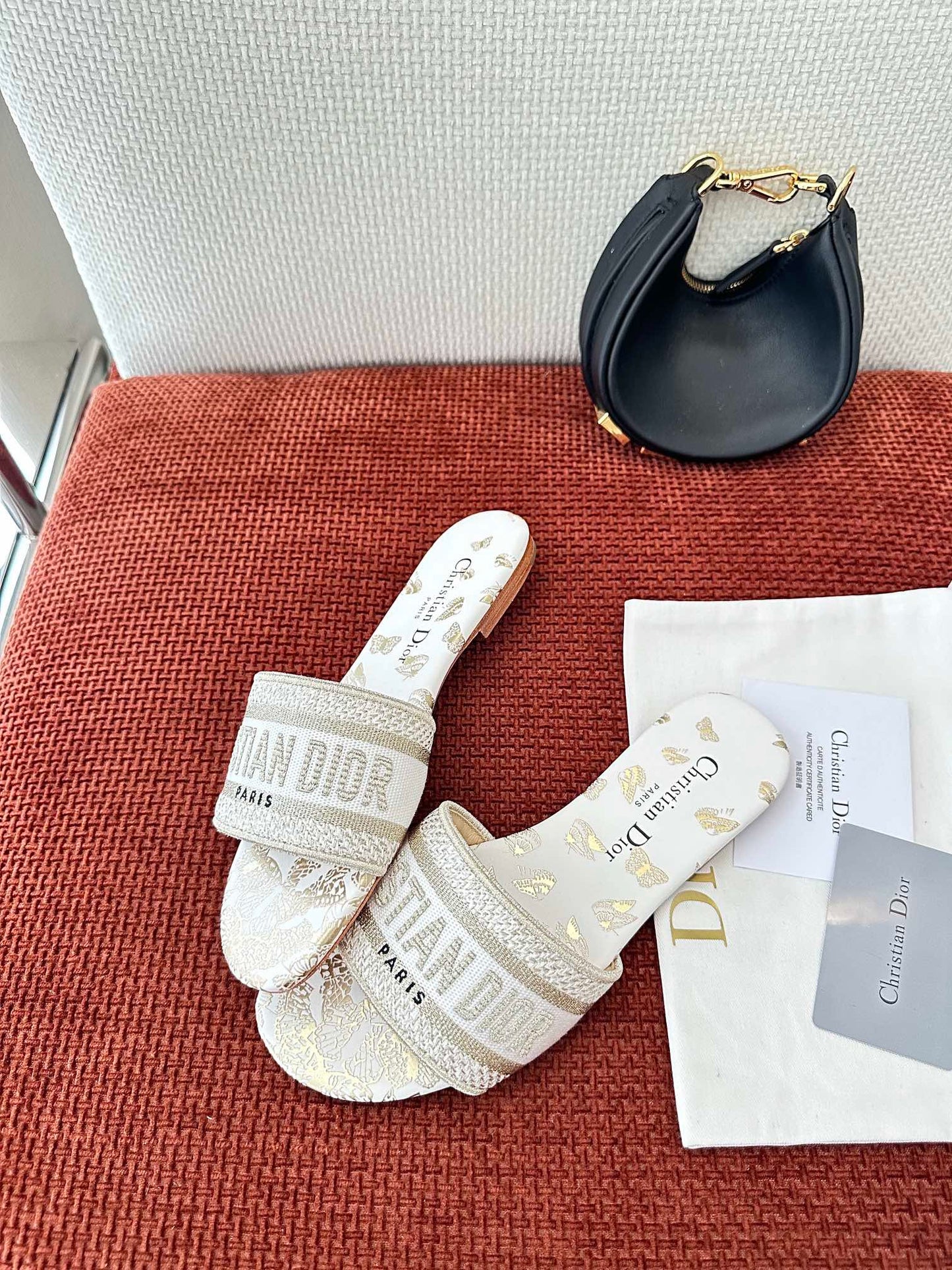 Monogram embroidered flat slippers