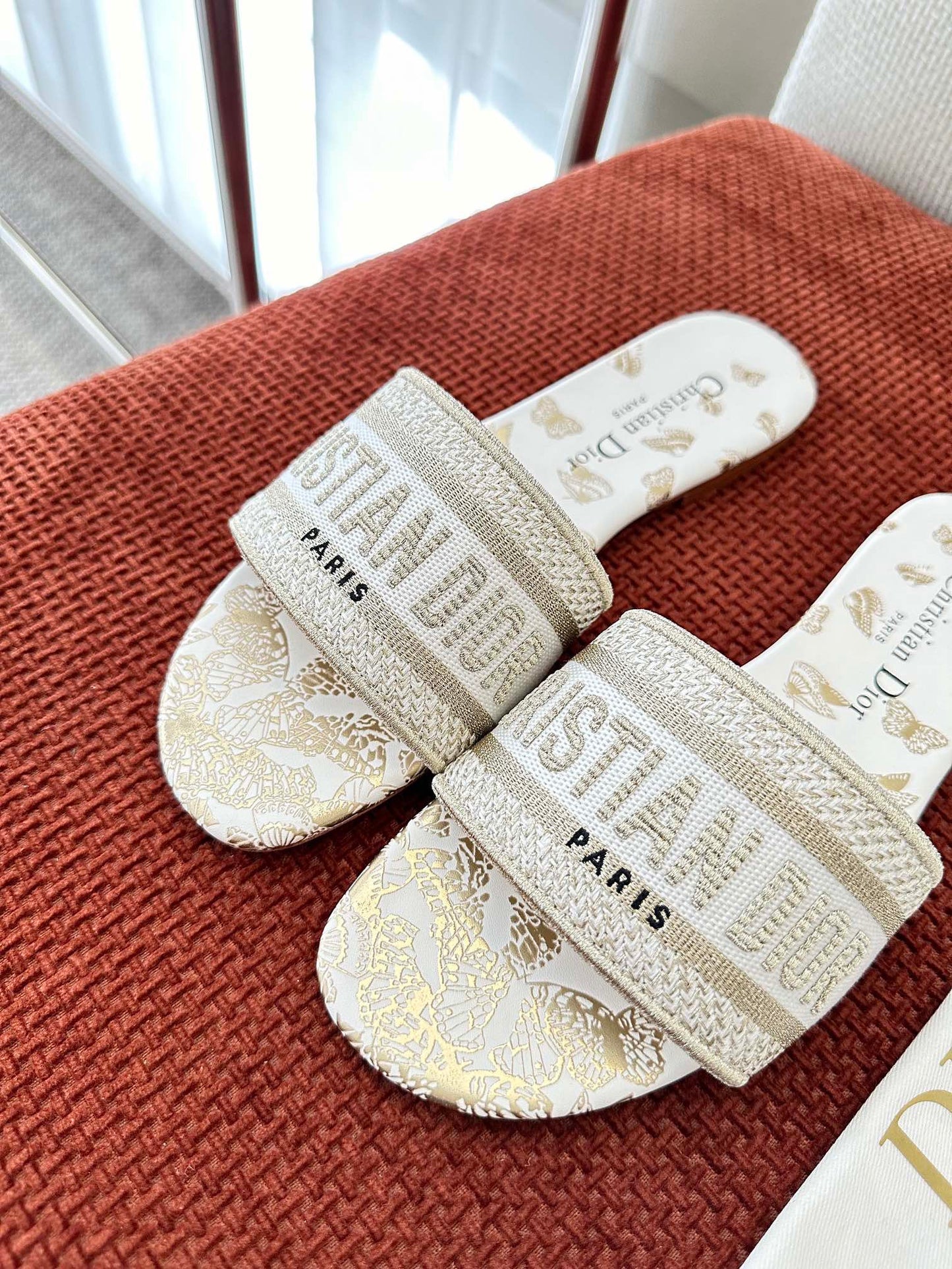 Monogram embroidered flat slippers