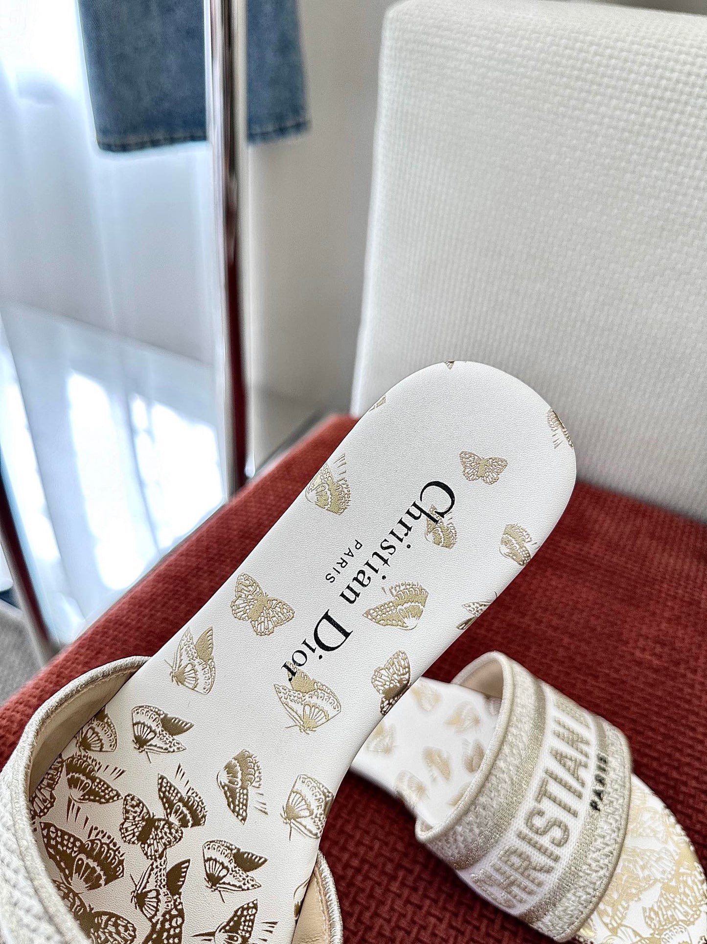 Monogram embroidered flat slippers