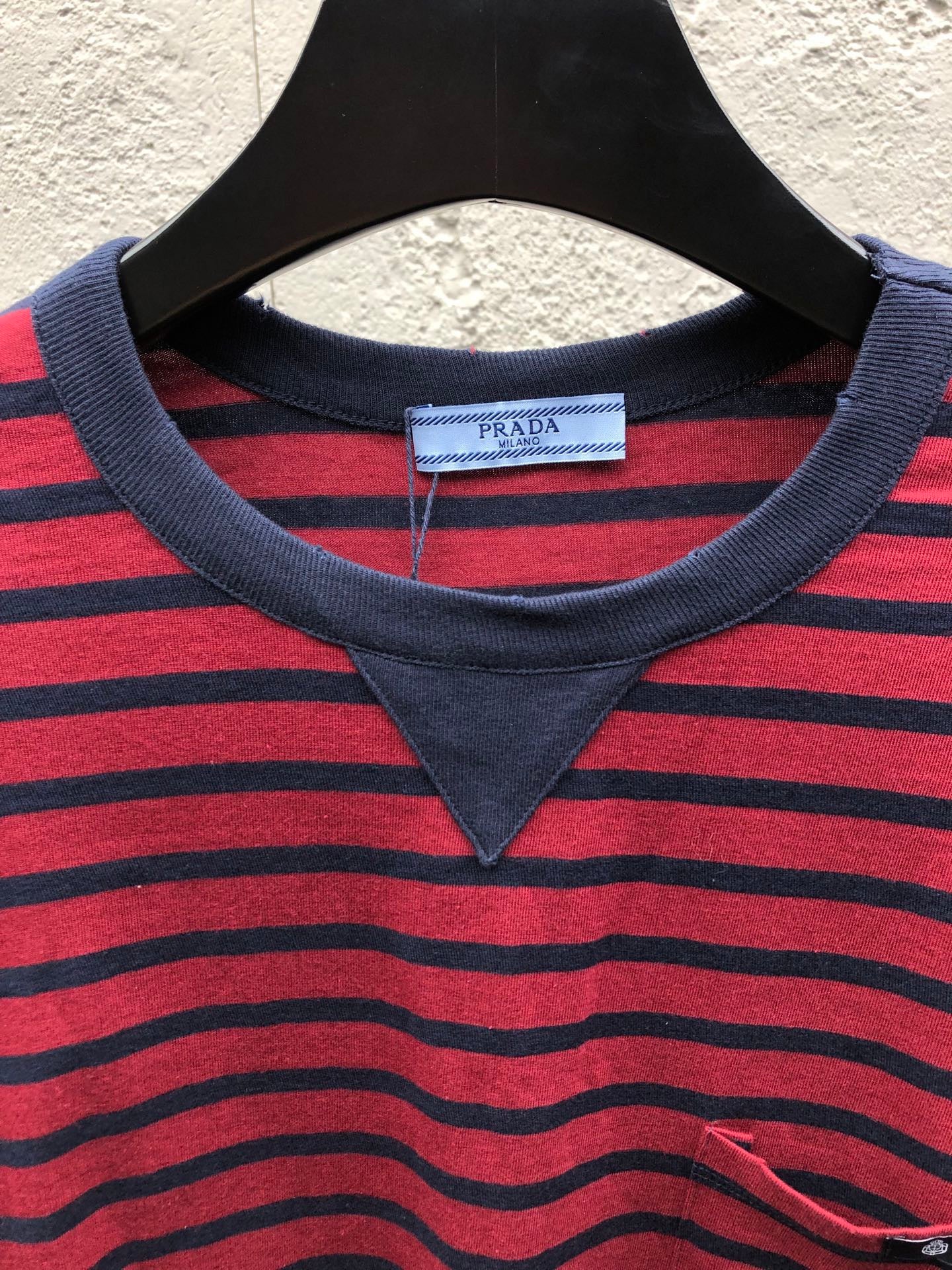 26SS latest logo red and blue striped long-sleeved shirt