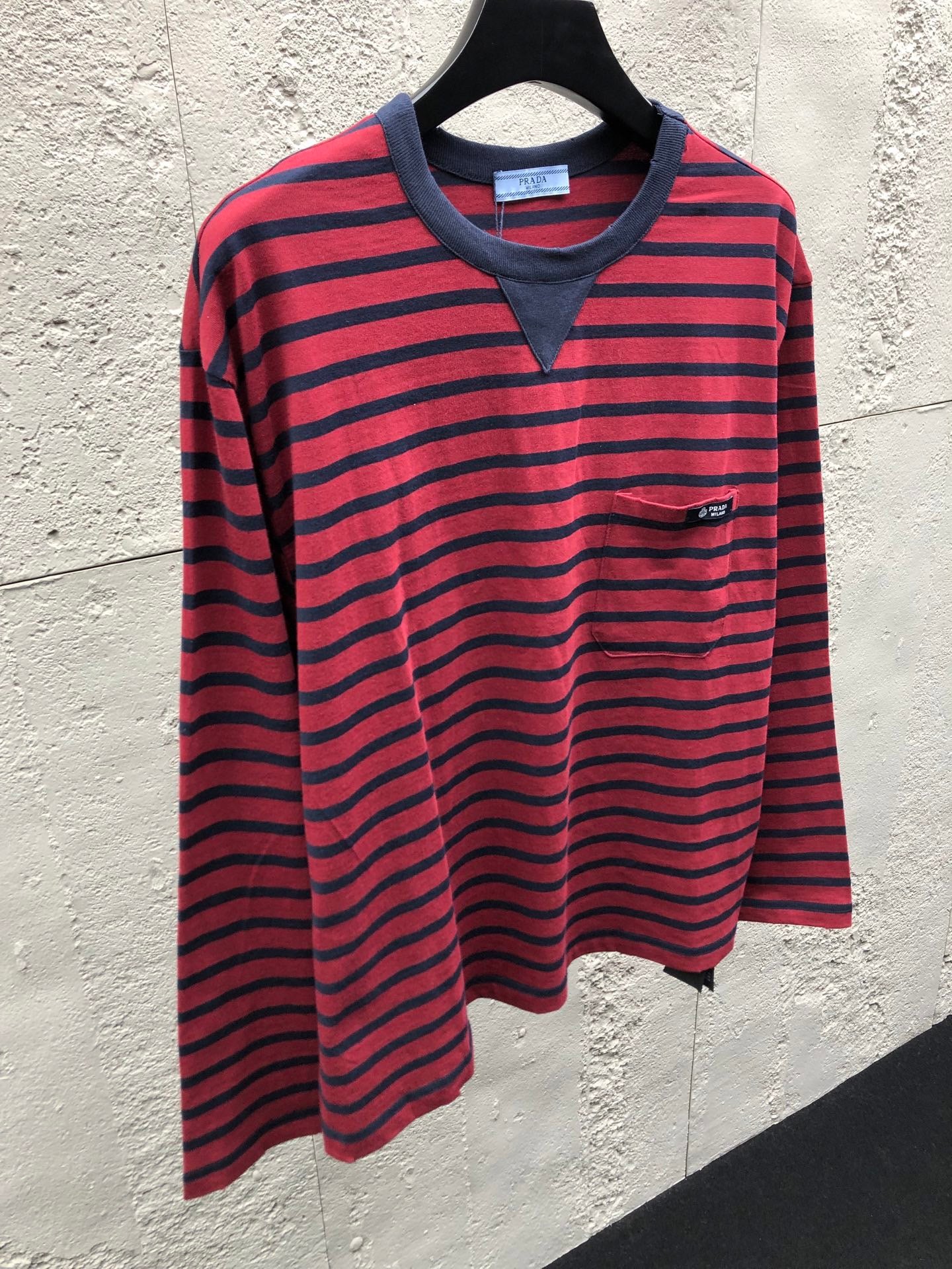 26SS latest logo red and blue striped long-sleeved shirt
